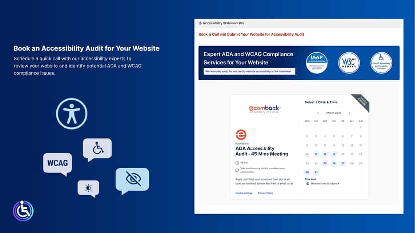 Book free accessibility audit with scheduling interface.