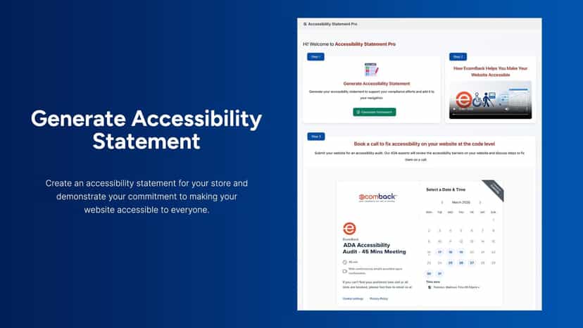 Accessibility Statement Pro dashboard showing setup flow.