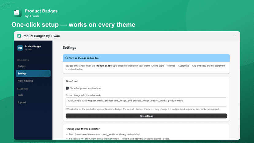 One-click setup — works on every theme