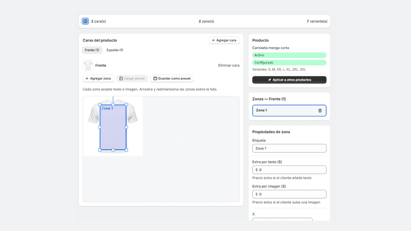Editor visual de Editify personalizando un producto