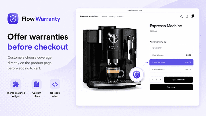 flowwarranty - sell warranties at checkout, no code.