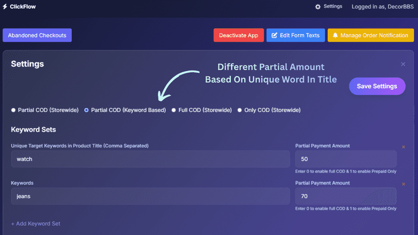 Partial Amount Based On Product Title