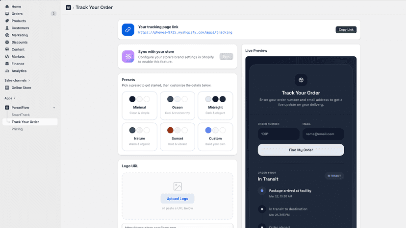 Branded tracking page