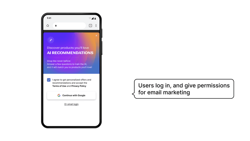 Users log in, and give permissions
for email marketing