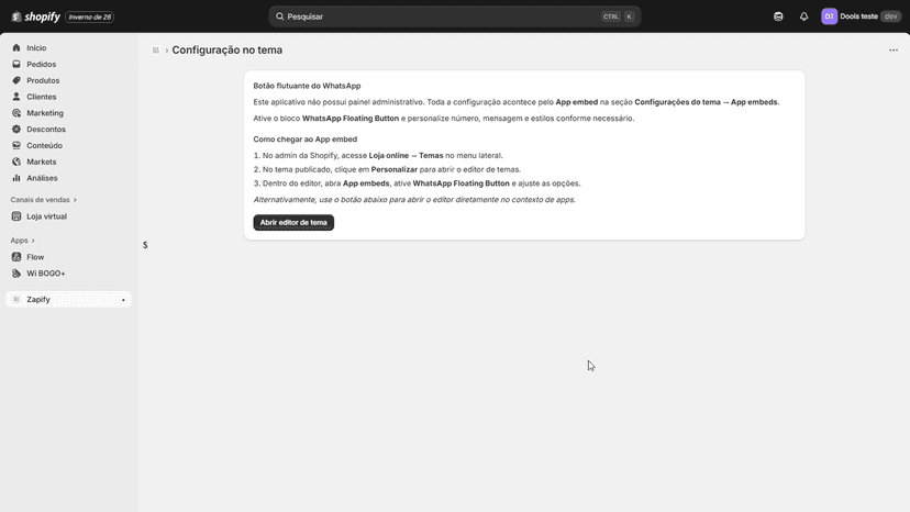 Painel administrativo simples e direto