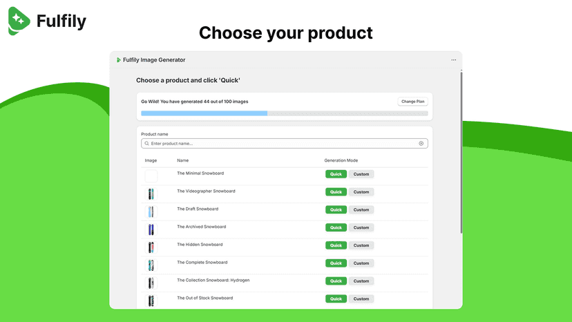 Choose product for which to generate images