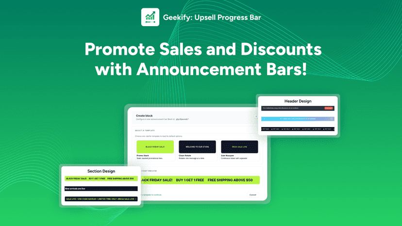 Announcement bar templates for sales promotions in store headers