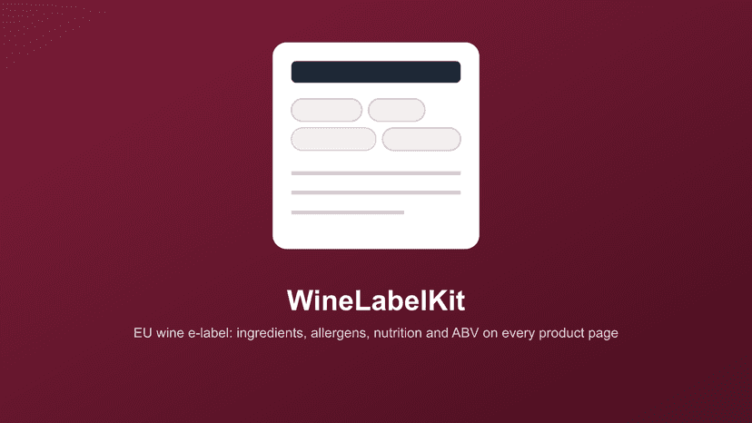 WineLabelKit banner: EU wine e-label panel, burgundy background