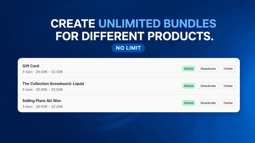 Dashboard listing unlimited bundles across products