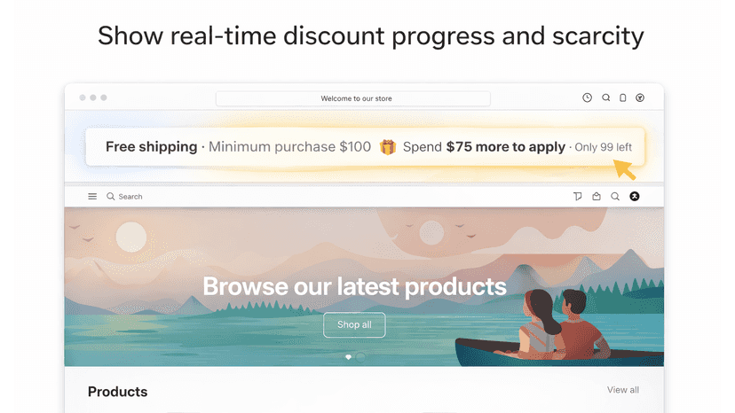 Promotion bar showing discount progress and limited availability