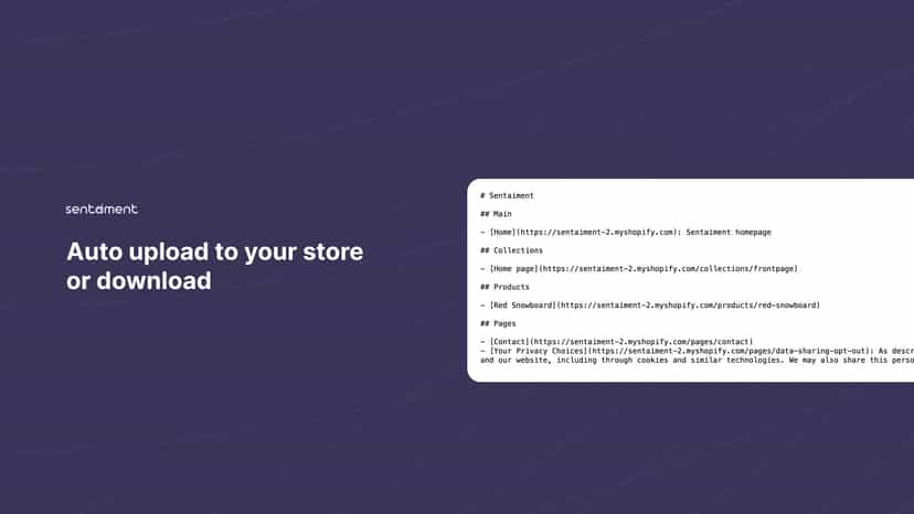 Sentaiment uploads LLMS.txt file to your site or download