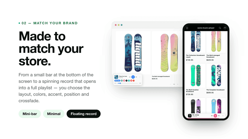 Sono player matched to a store on desktop and mobile