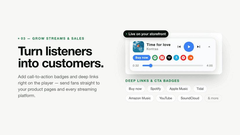 Sono player with Buy now and streaming platform links