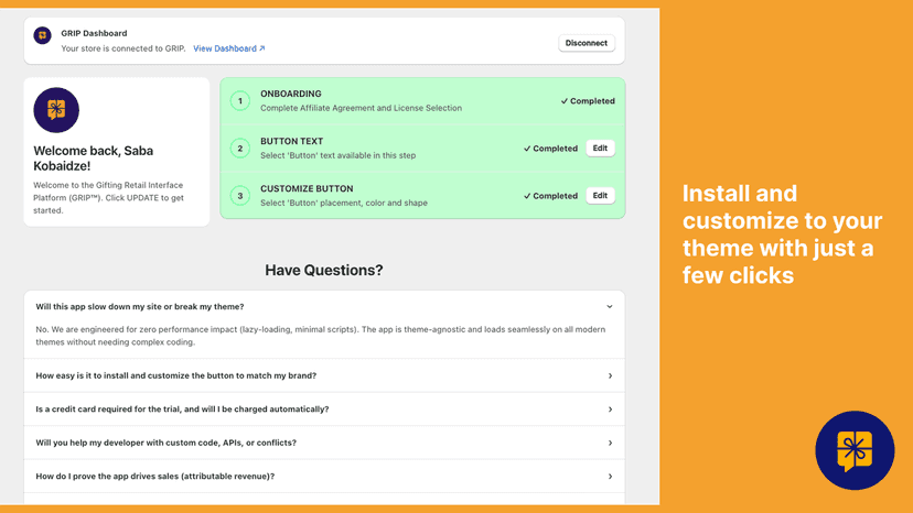 GyftHint Installation Dashboard