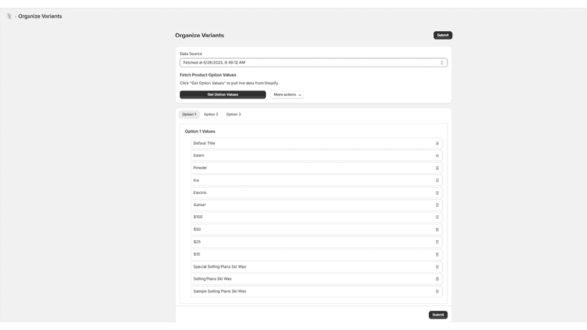 Variant Organizer page