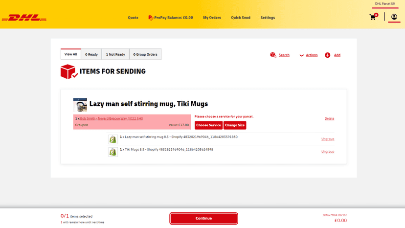 Using QuickSend in DHL