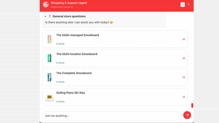 Commerce Ace AI shopping assistant agent with product cards