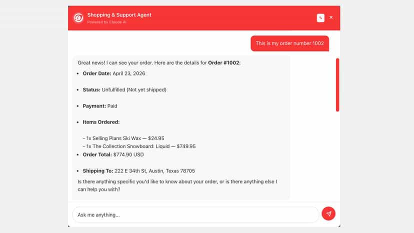 Commerce Ace Customer Support Agent Lookup Order
