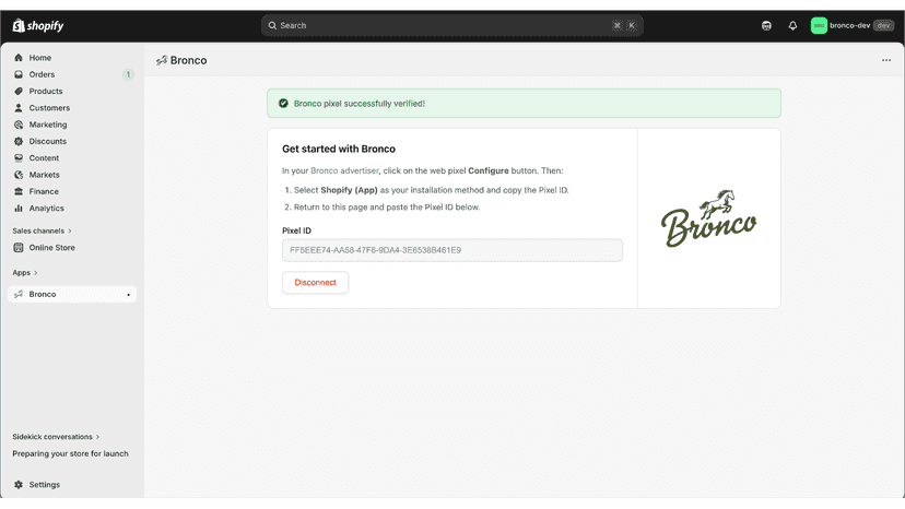 Connect your pixel id in Shopify and test!