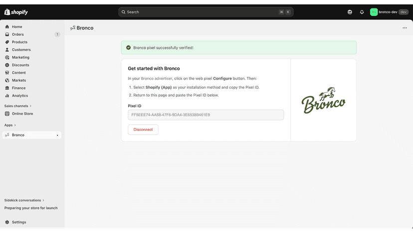 Bronco tracking pixel setup is easy.
