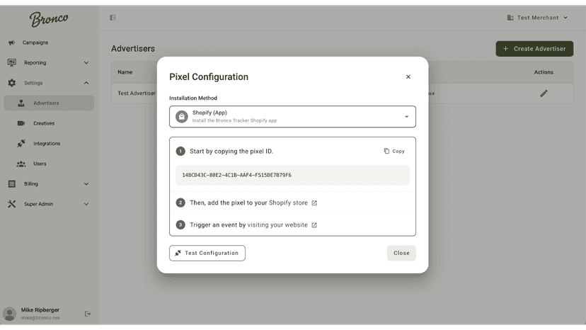 Copy your pixel id from your Bronco account.