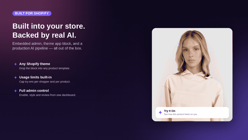 AI try-on widget embedded on a Shopify product page