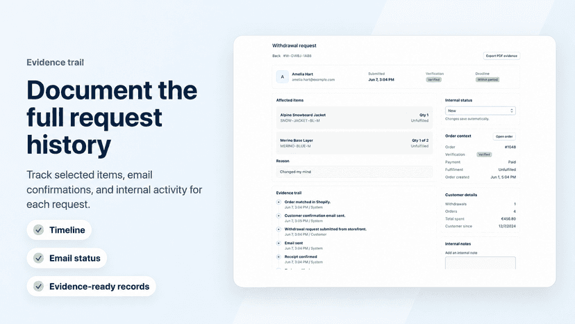 Withdrawal request detail and