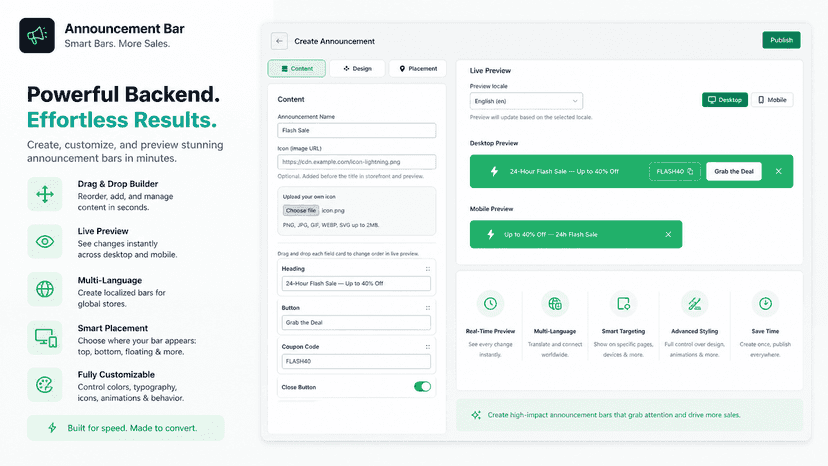 Easy to configure, fast results with AnnouncementBar App
