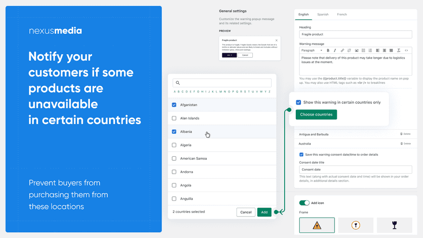 Notify customers depends on their location and country