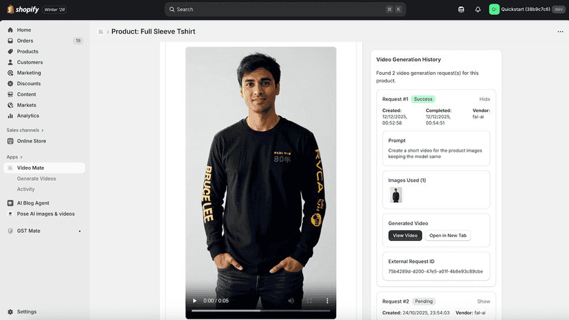 Generate the video and add it to your product page in one click