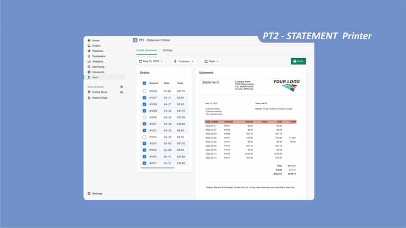 PT2 Statement Printer App - create statement screenshot
