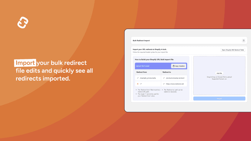 Easy access to native bulk redirect import