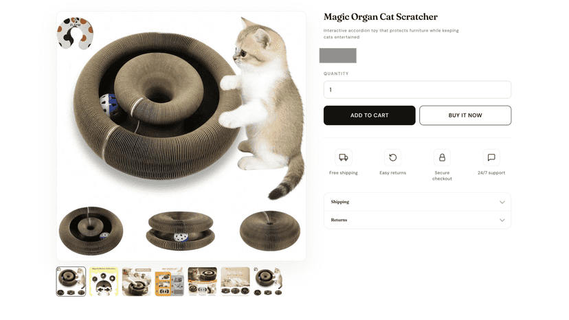 Published product page on Shopify storefront