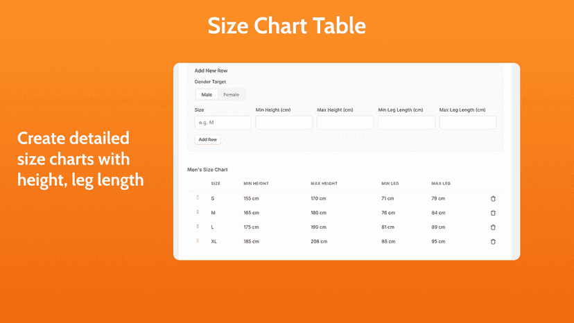 Bike Size Pro - Size Chart Table