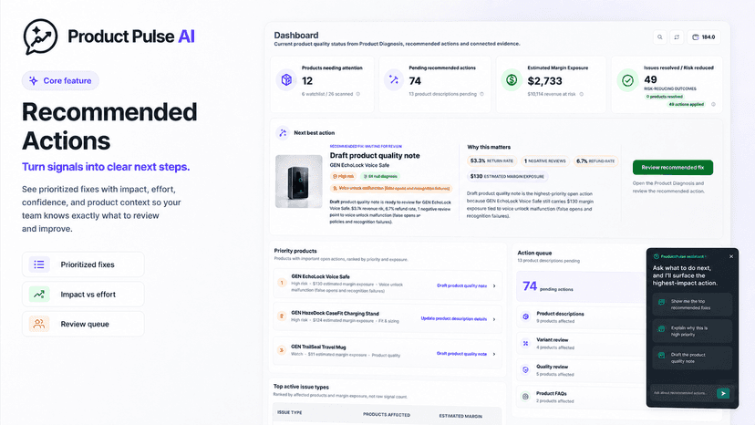 Recommended actions reduce returns, refunds and product issues