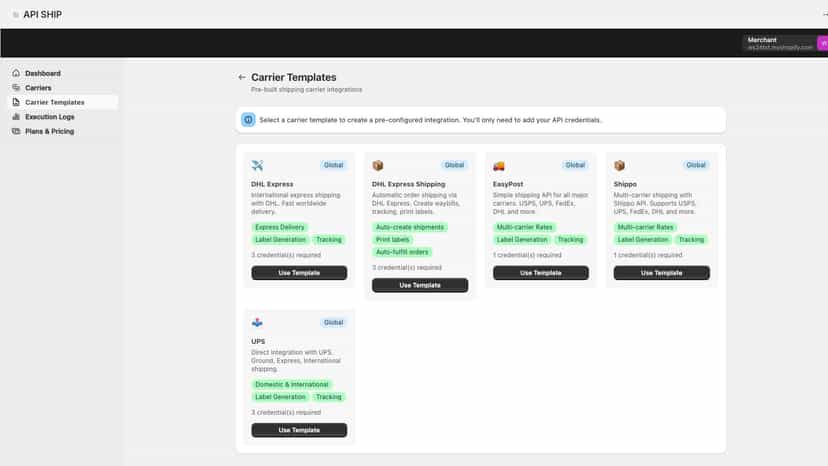 Carrier Templates Pre-built shipping carrier integrations