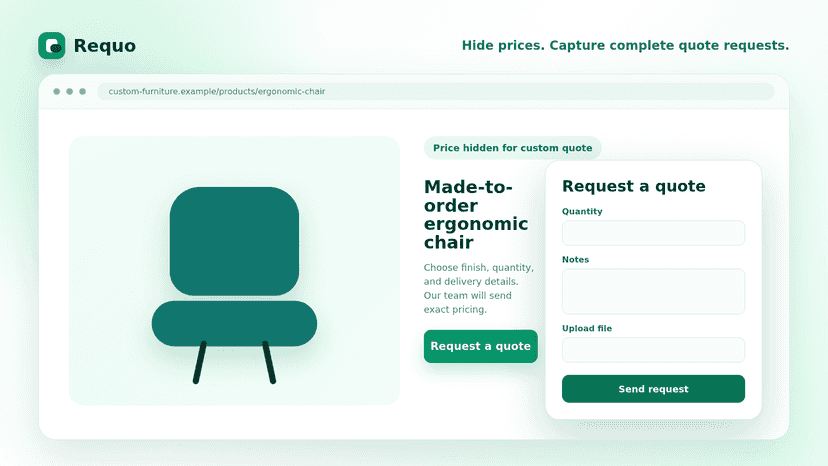 Product page showing Request a quote buyer flow