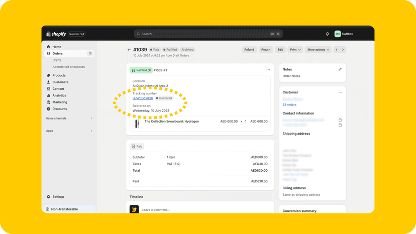 All delivery updates are automatically reflected on Shopify