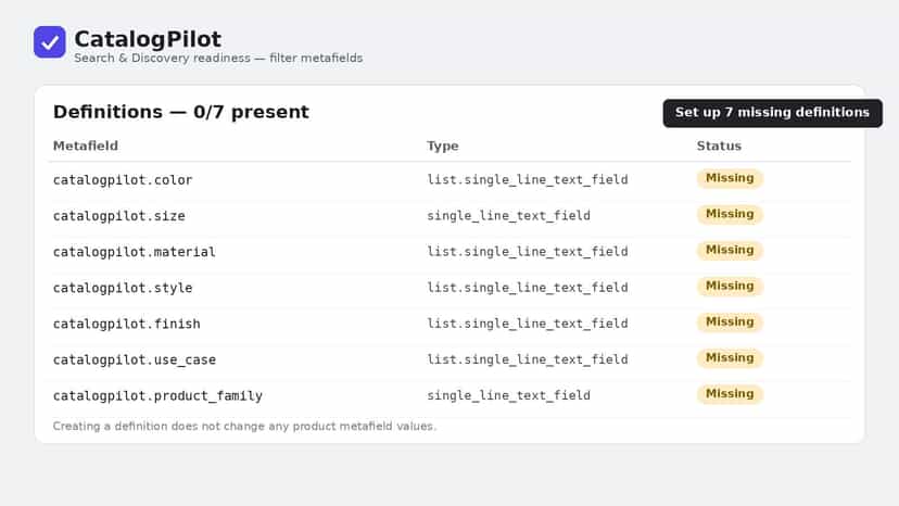 CatalogPilot metafield suggestions