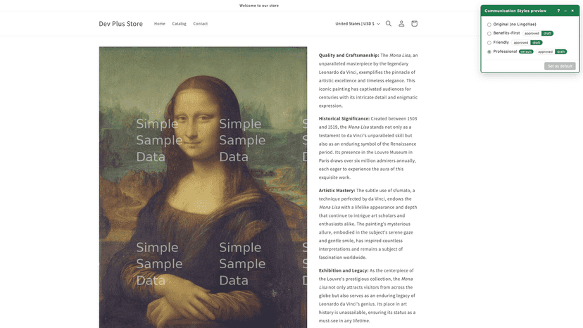 Storefront previewer and style selector