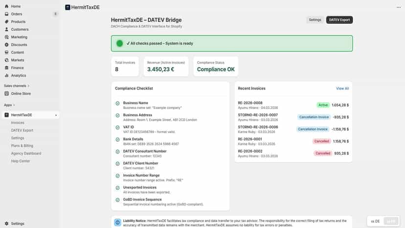 HermitTax dashboard with preflight tax compliance checks