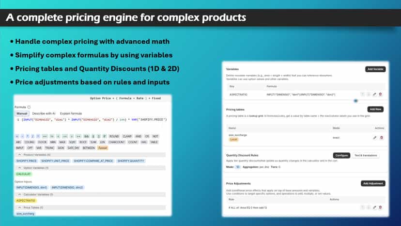 Support formulas, pricing tables, and advanced rules