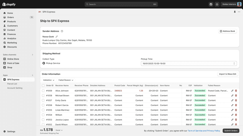 Ship Order to SPX Express