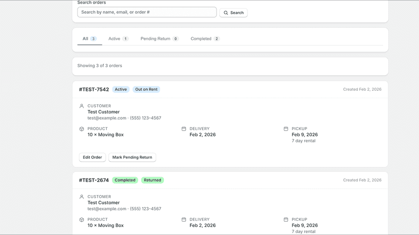 Orders page with delivery tracking