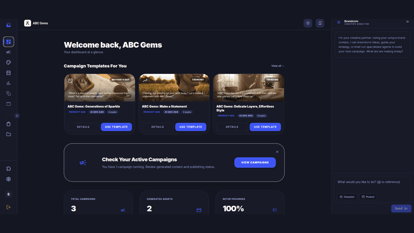 SIRz dashboard with AI-generated campaign templates