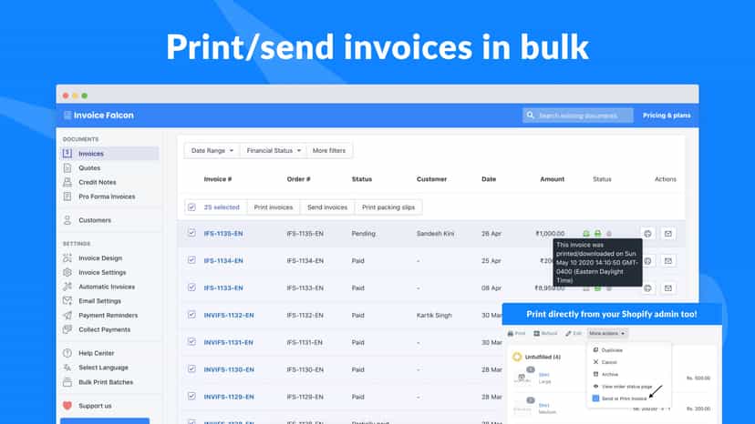 Print & send invoices in bulk