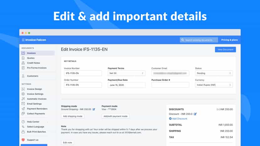 Edit any invoice & add important details