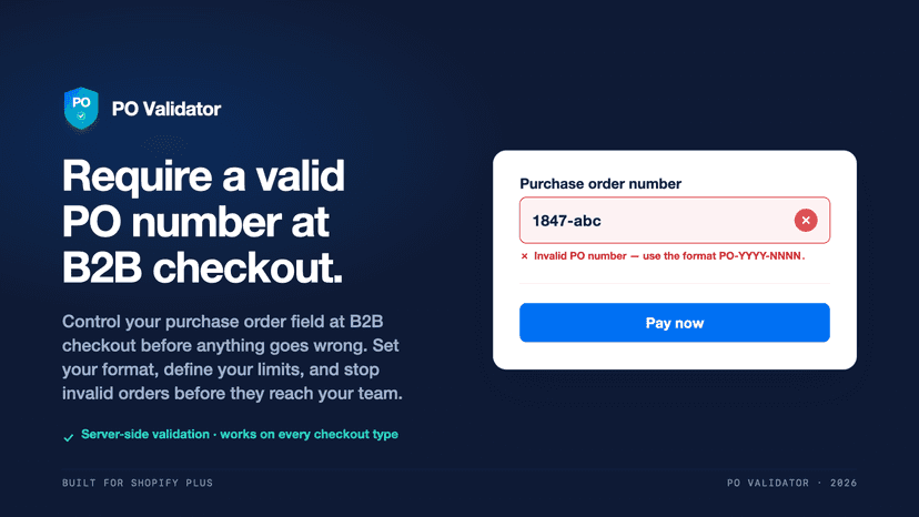 PO Validator: valid PO numbers required at B2B checkout