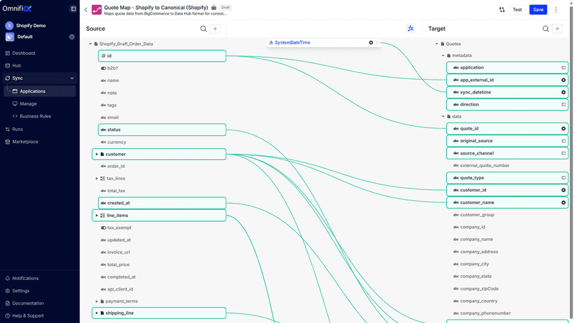 Field Mapping between Shopify GraphQL and OmnifiCX Data Hub