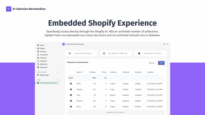 Embedded Shopify experience. Unlimited updates of product ranks